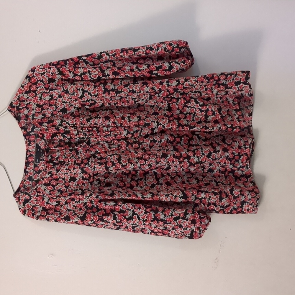 Gap floral split neck blouse with tie size L